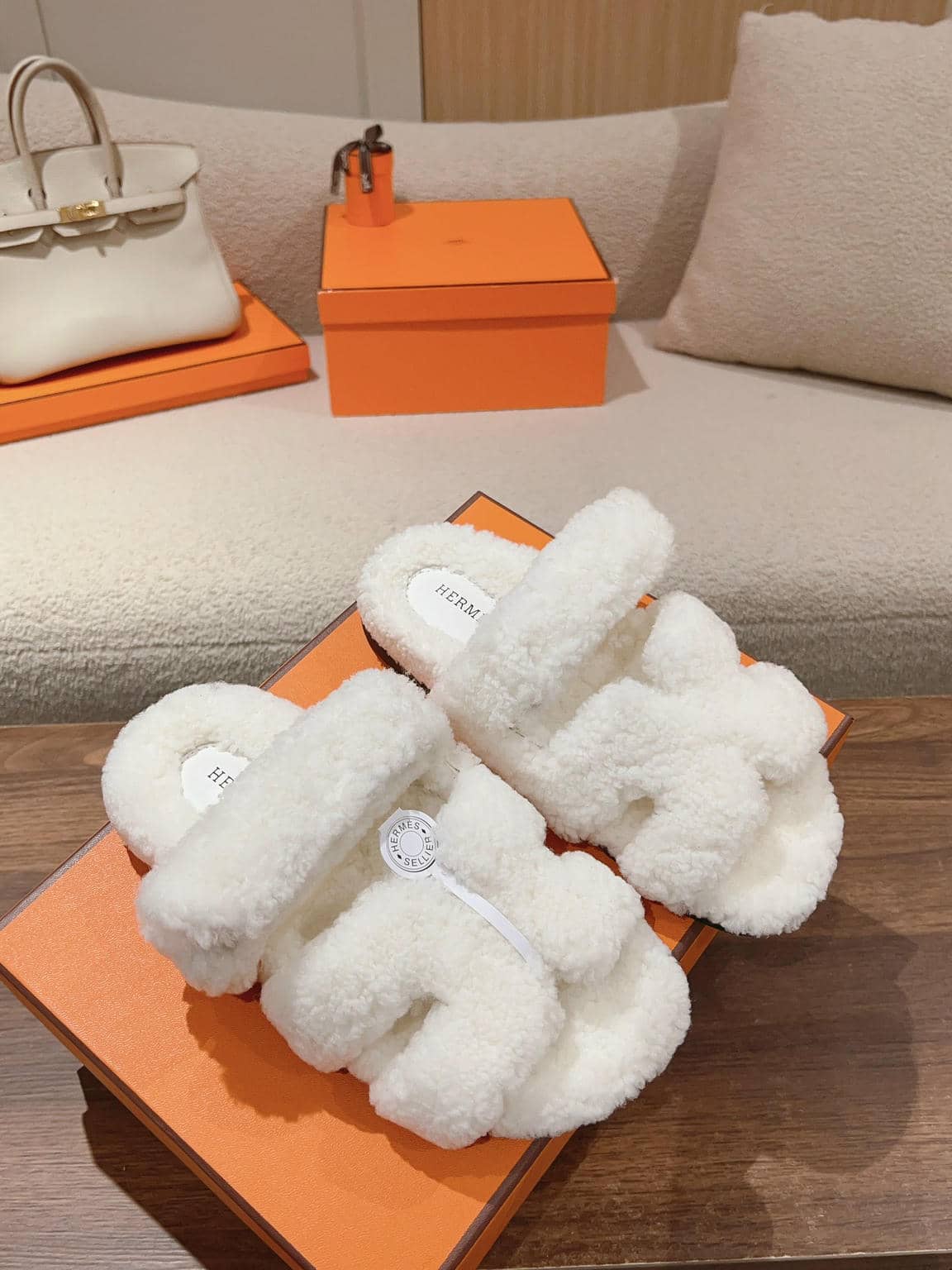 Hermès fur slippers-14